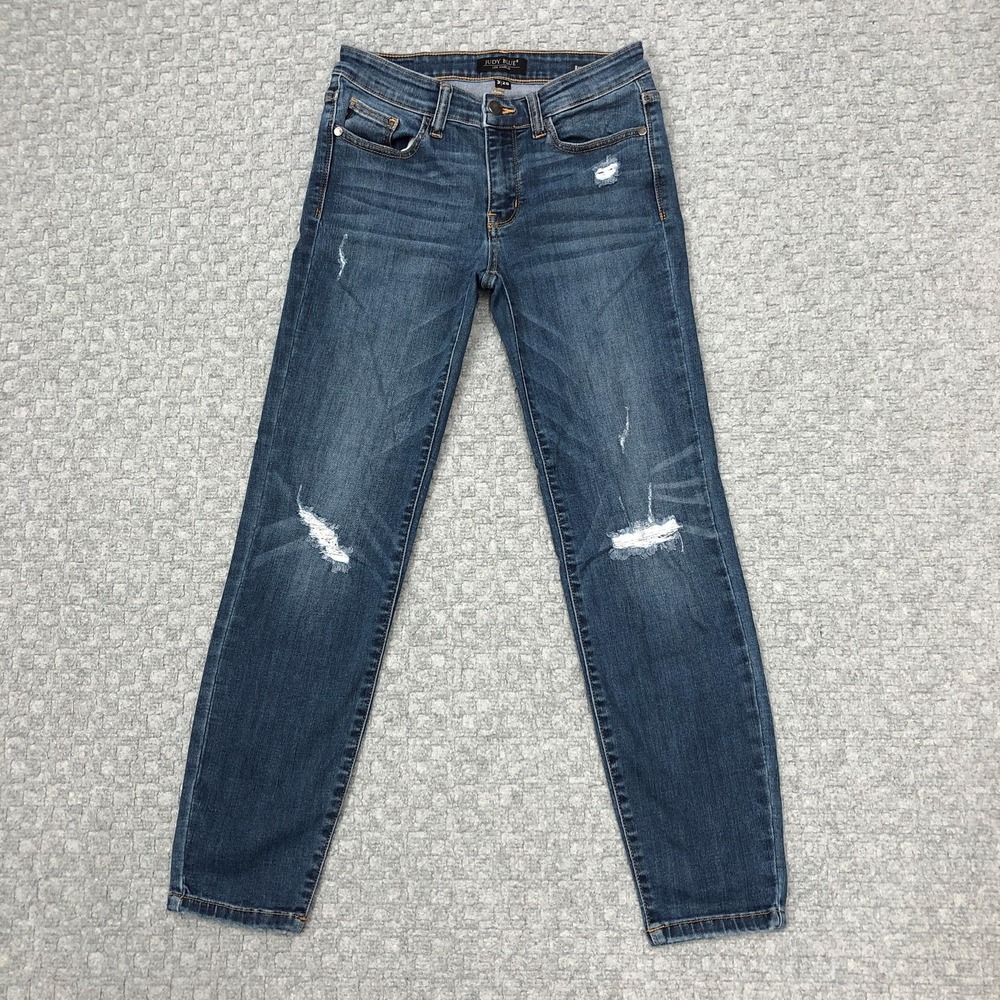 Judy Blue Jeans Juniors 3/26 Blue Relaxed Fit Distressed Skinny Denim Stretch